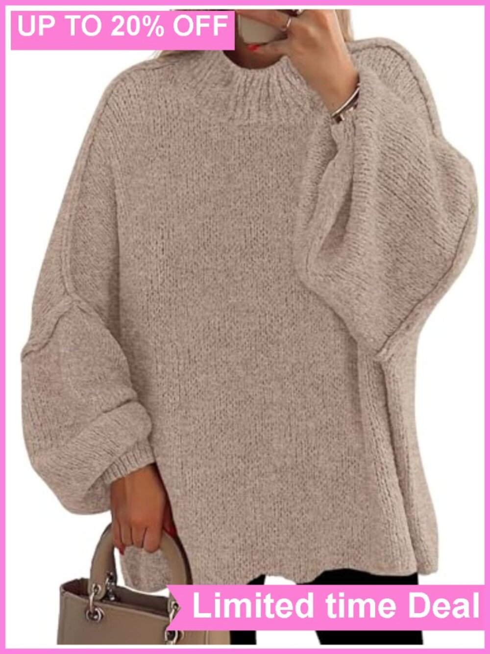 Women's Oversized Mock Neck Chunky Knit Pullover Sweater